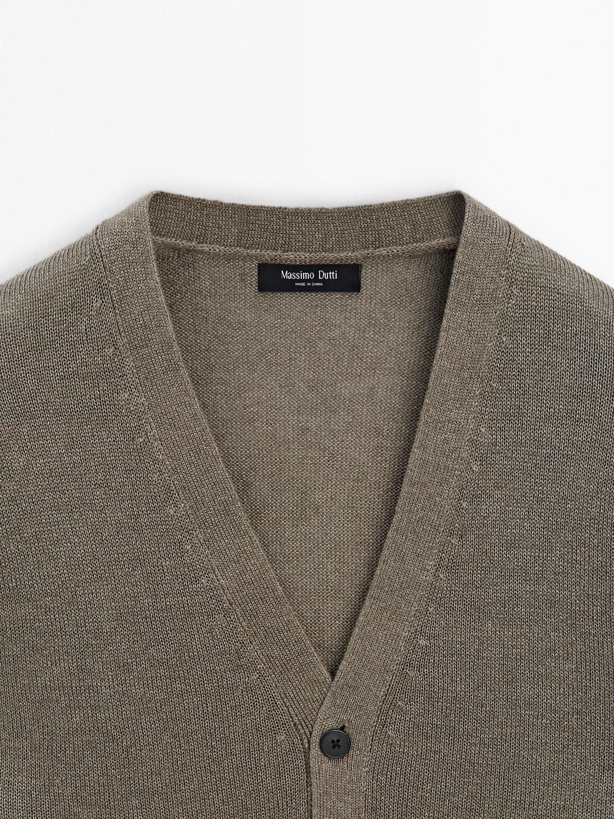 마시모두띠 라이트브라운 린넨블렌드 브이넥 니트 카디건 0956/203 MOLE BROWN - 상세 이미지 4
