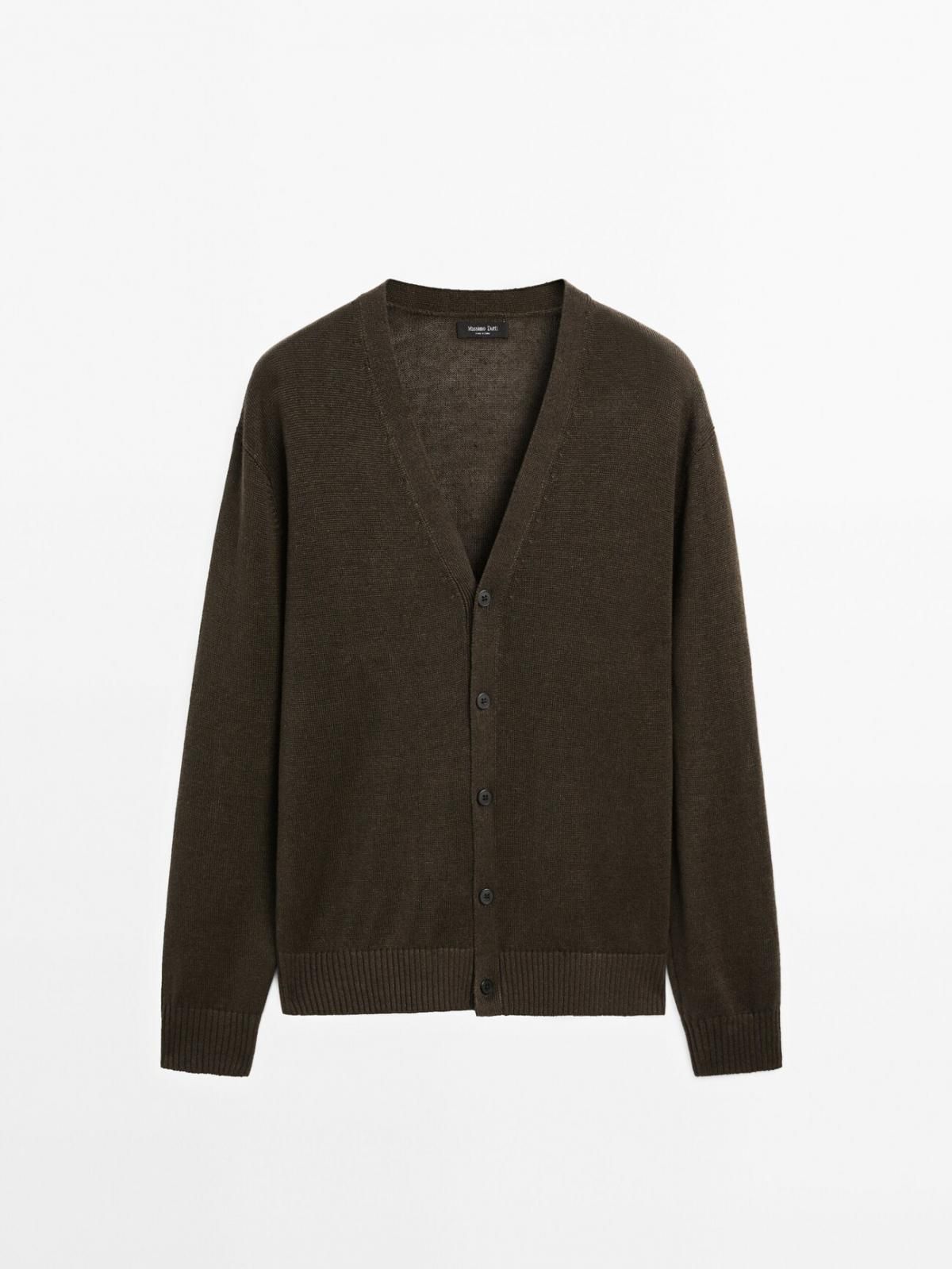 마시모두띠 프리미엄 리넨블렌드 브이넥 니트 카디건 0956/203 BROWN - 메인 이미지