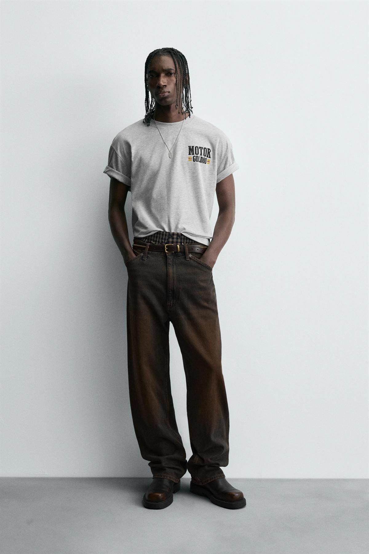 자라 테크니컬 그래픽 라운드 반팔 티셔츠 4374/300 GREY MARL - 상세 이미지 2