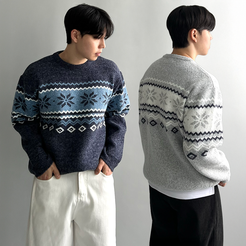 남자노르딕니트 남성눈꽃니트 두꺼운니트 - 메인 이미지