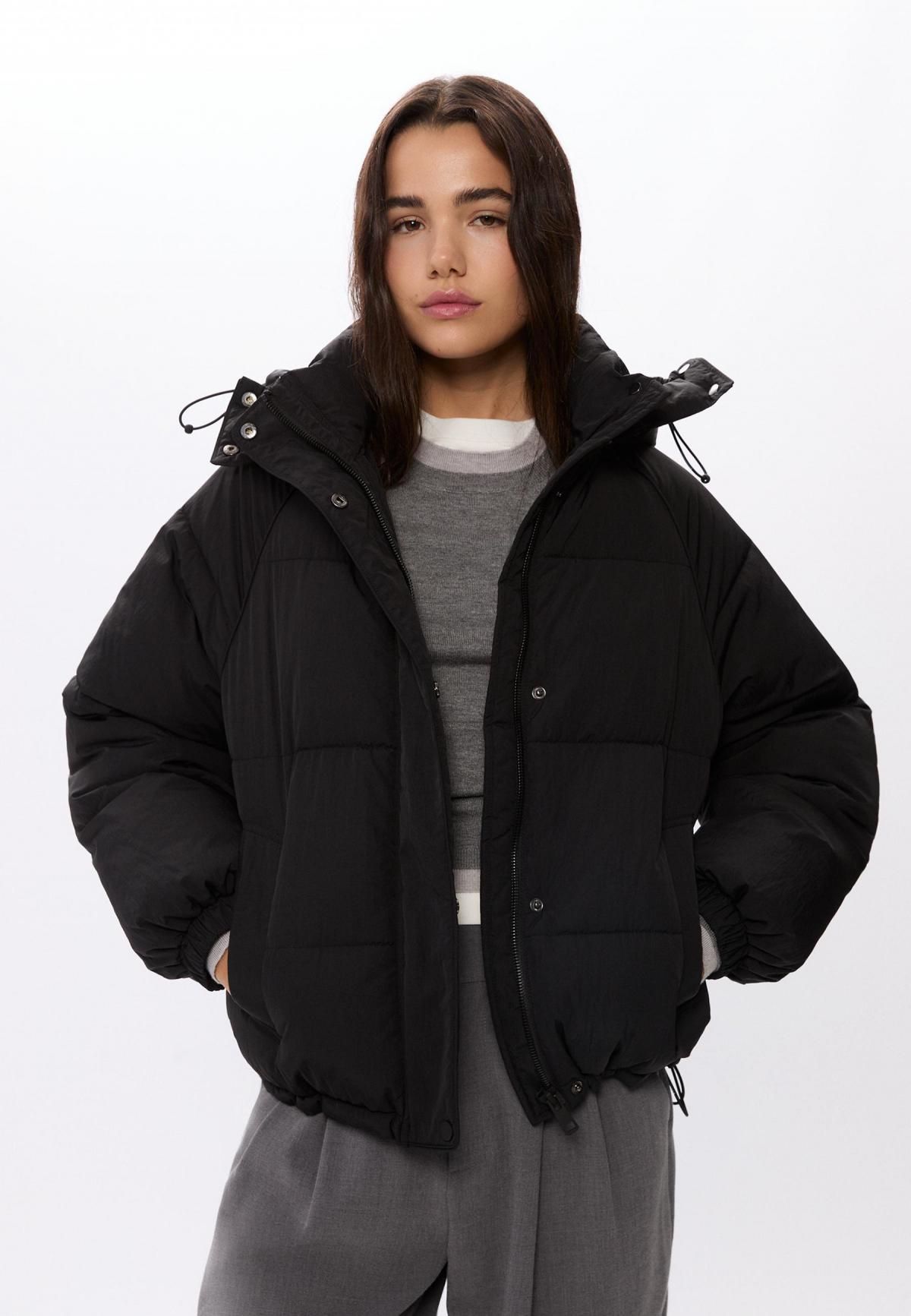 스트라디바리우스 오버핏 후드 숏 패딩 재킷 5608/785 BLACK - 상세 이미지 3