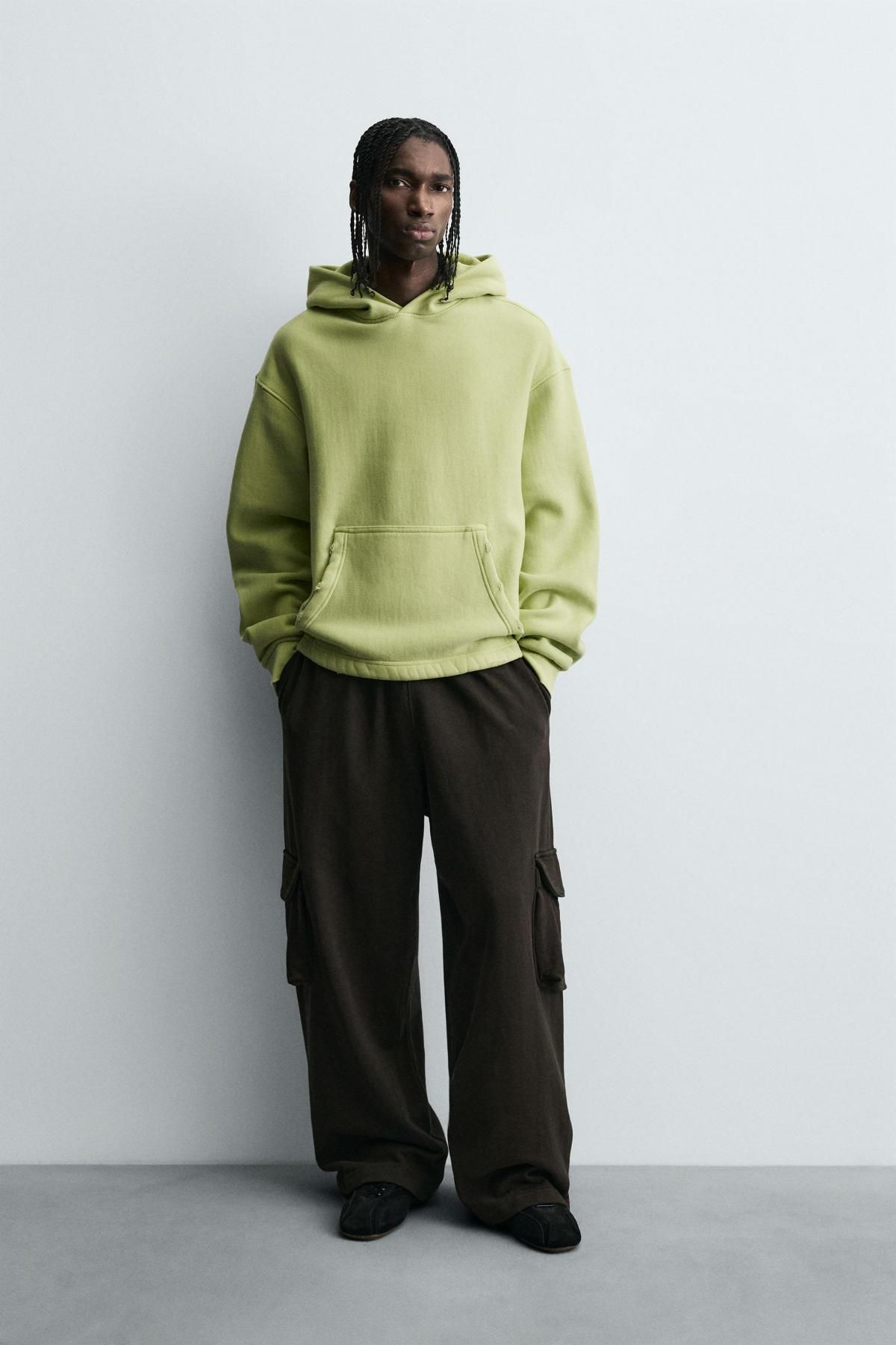 자라 워시드 크롭핏 후드 스웨트셔츠 4729/308 PISTACHIO GREEN - 상세 이미지 2