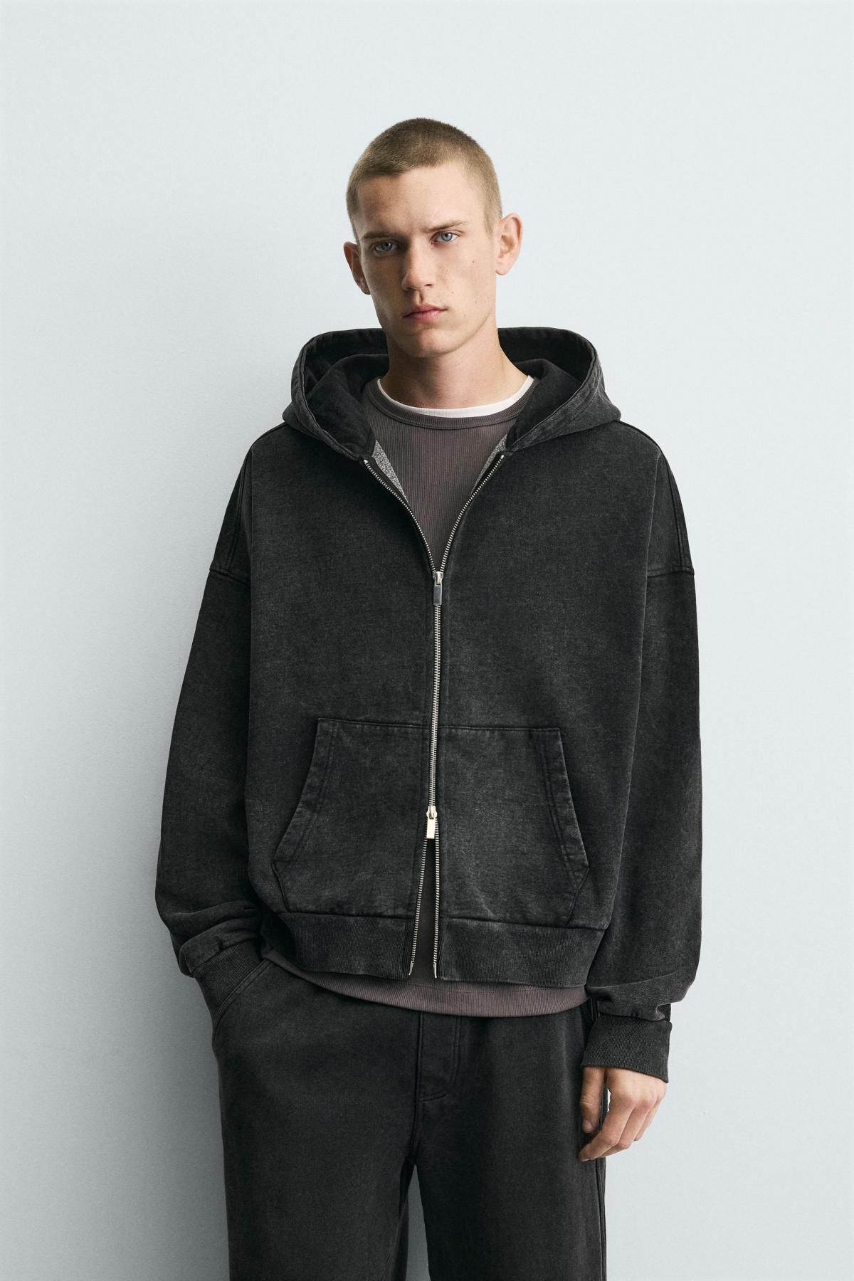 자라 워시드 테크니컬 오버핏 후드 집업 3443/334 DARK GREY - 상세 이미지 3