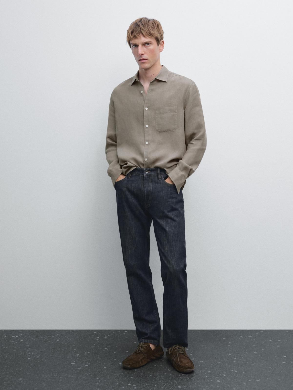 마시모두띠 리넨 베이직 클래식 포켓 디테일 긴팔 셔츠 1751/777 TAUPE GREY - 상세 이미지 2