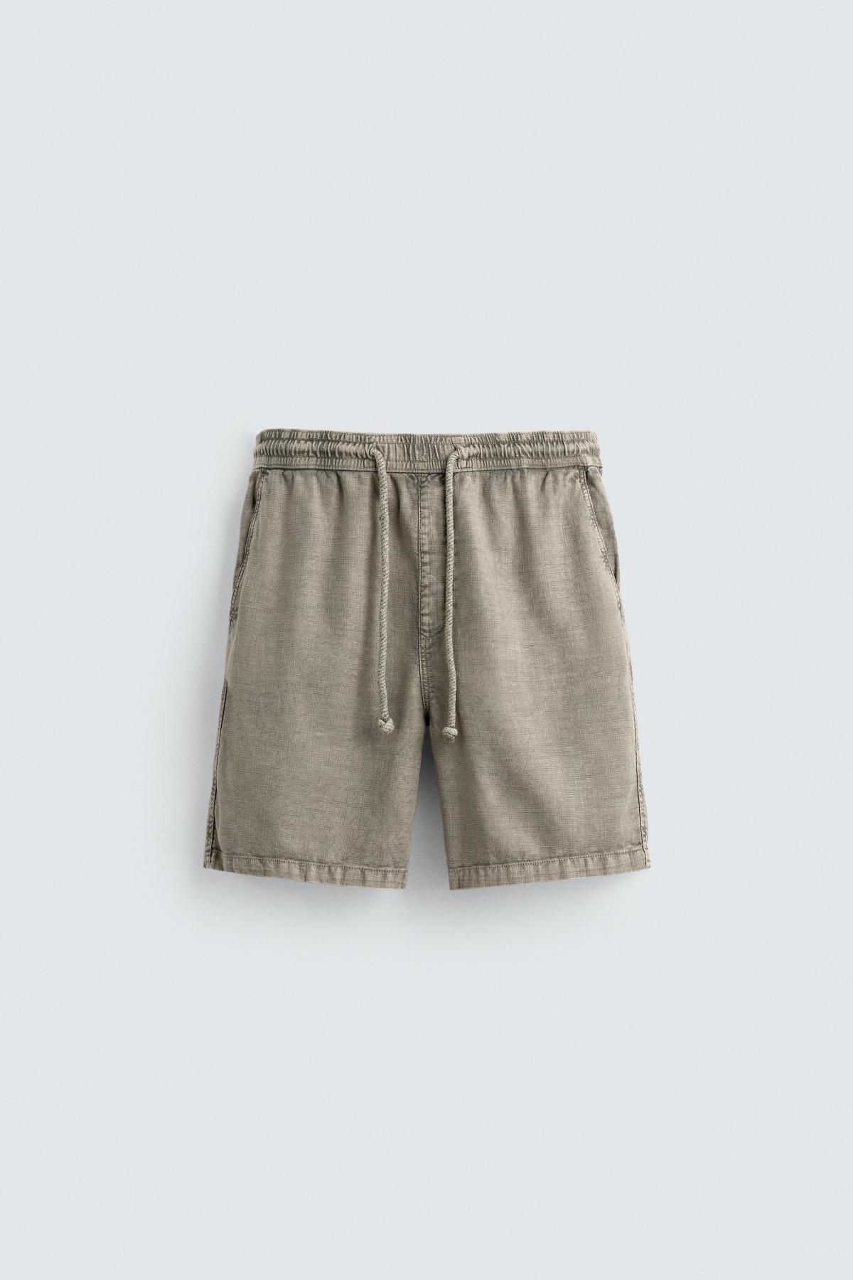 자라 워시드 릴랙스핏 코튼 버뮤다 밴딩 반바지 9252/380 KHAKI - 메인 이미지