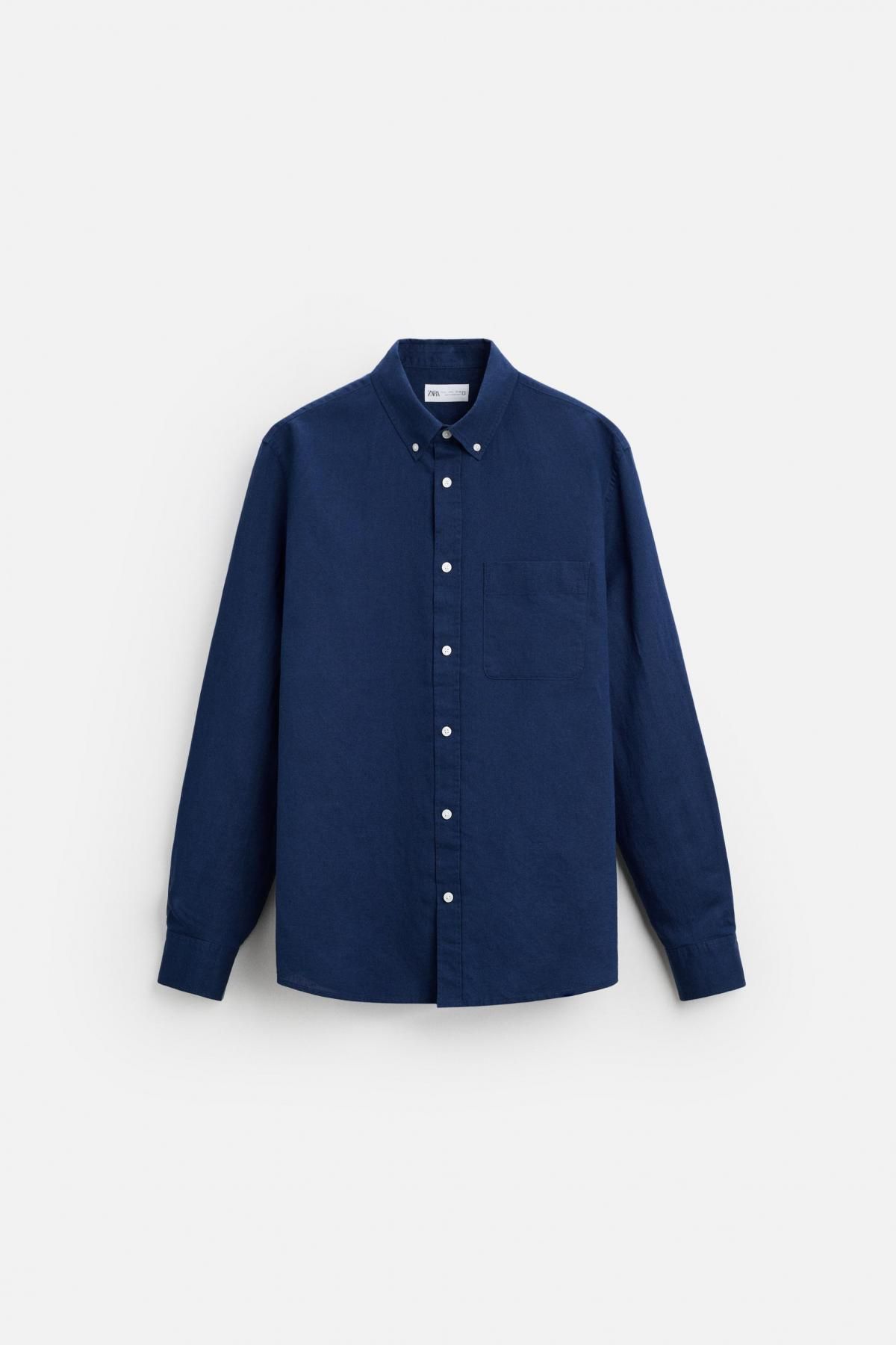 자라 네이비 릴렉스핏 코튼리넨 긴팔 셔츠 1063/305 BLUISH - 메인 이미지