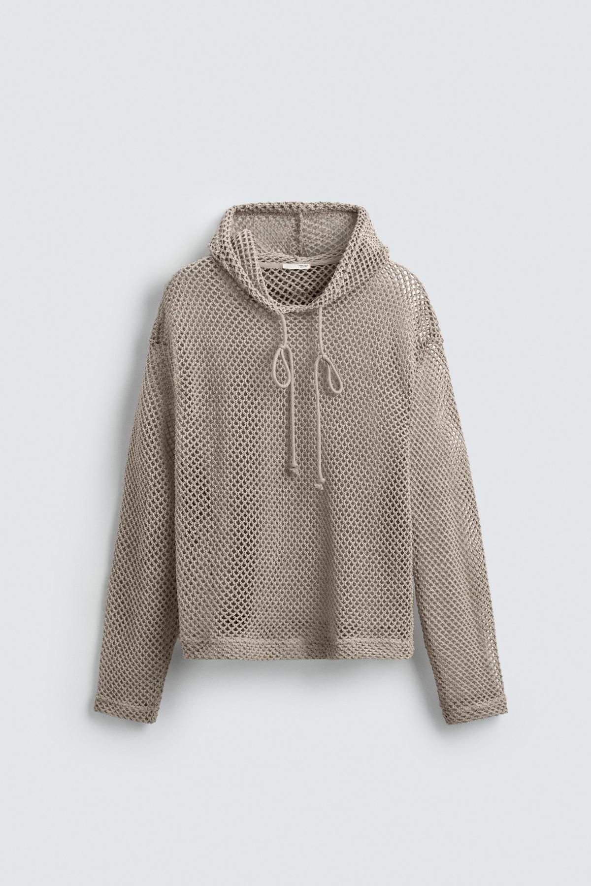 자라 크로셰텍스쳐 오픈니트 후드 스웨트셔츠 5584/398 TAUPE GREY - 메인 이미지