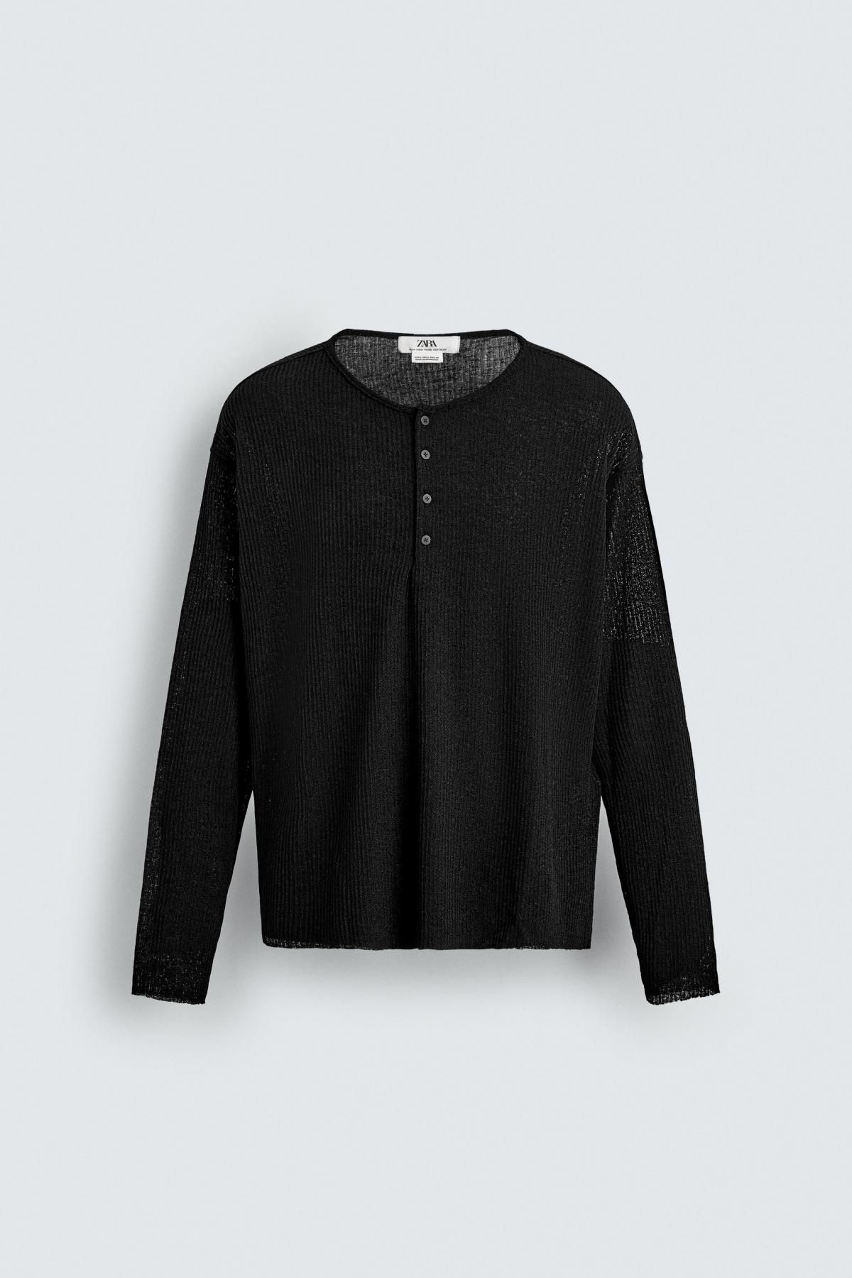 자라 테크니컬 버튼넥 라운드 긴팔 니트 탑 0794/390 BLACK - 메인 이미지