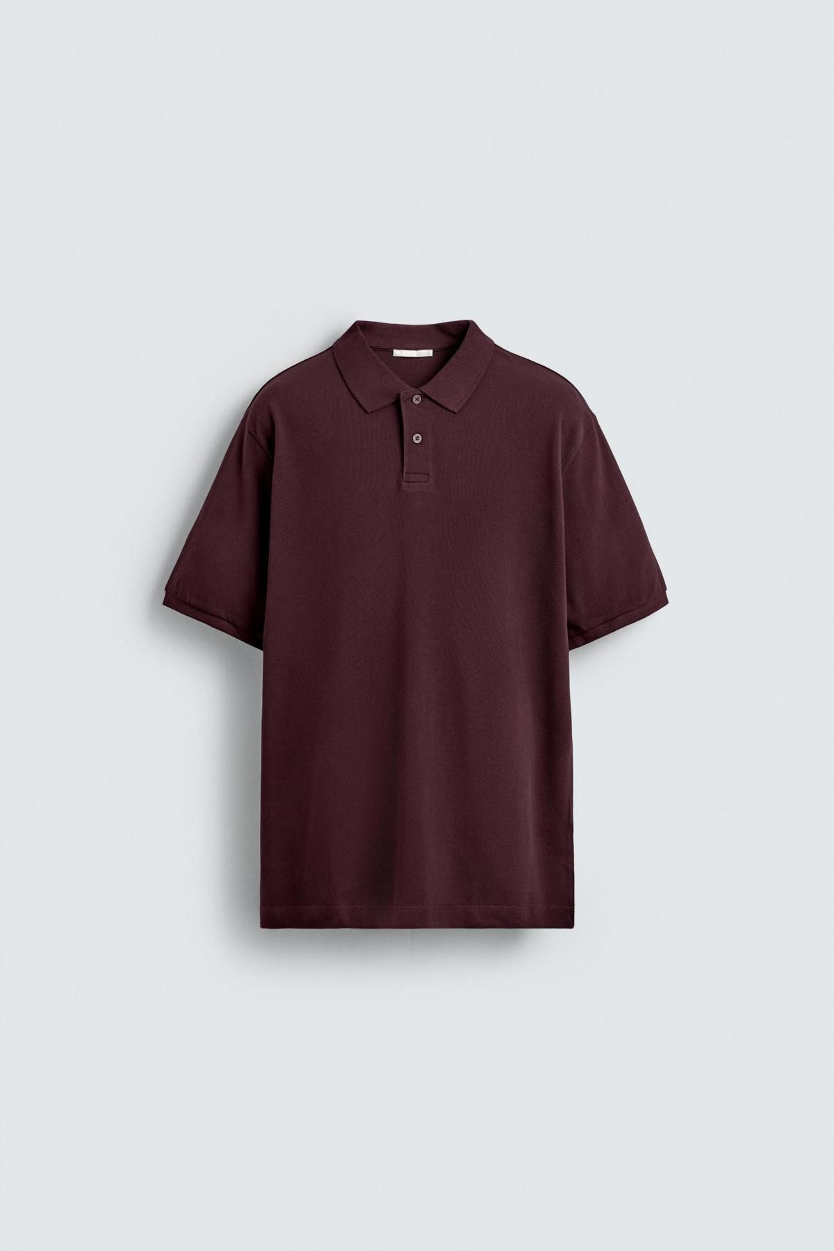 자라 버건디 워싱 피케 텍스처 반팔 폴로셔츠 9240/410 BURGUNDY - 상품 이미지