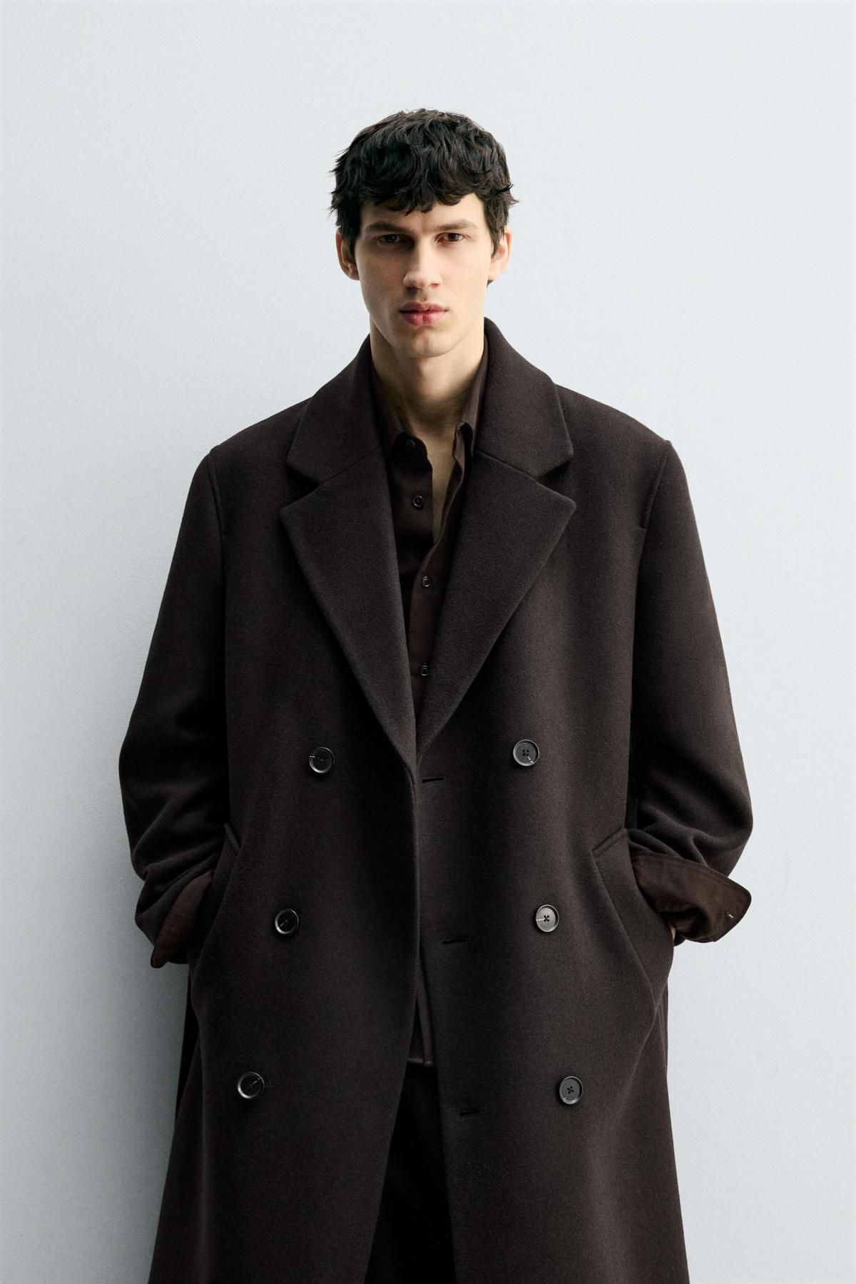자라 더블브레스트 울블렌드 벨트 코트 2949/150 BROWN - 상세 이미지 3