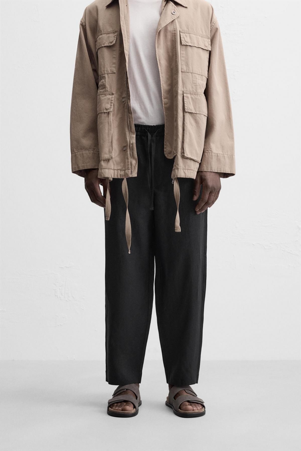 자라 100 리넨 와이드 팬츠 5070/112 BLACK - 상품 이미지