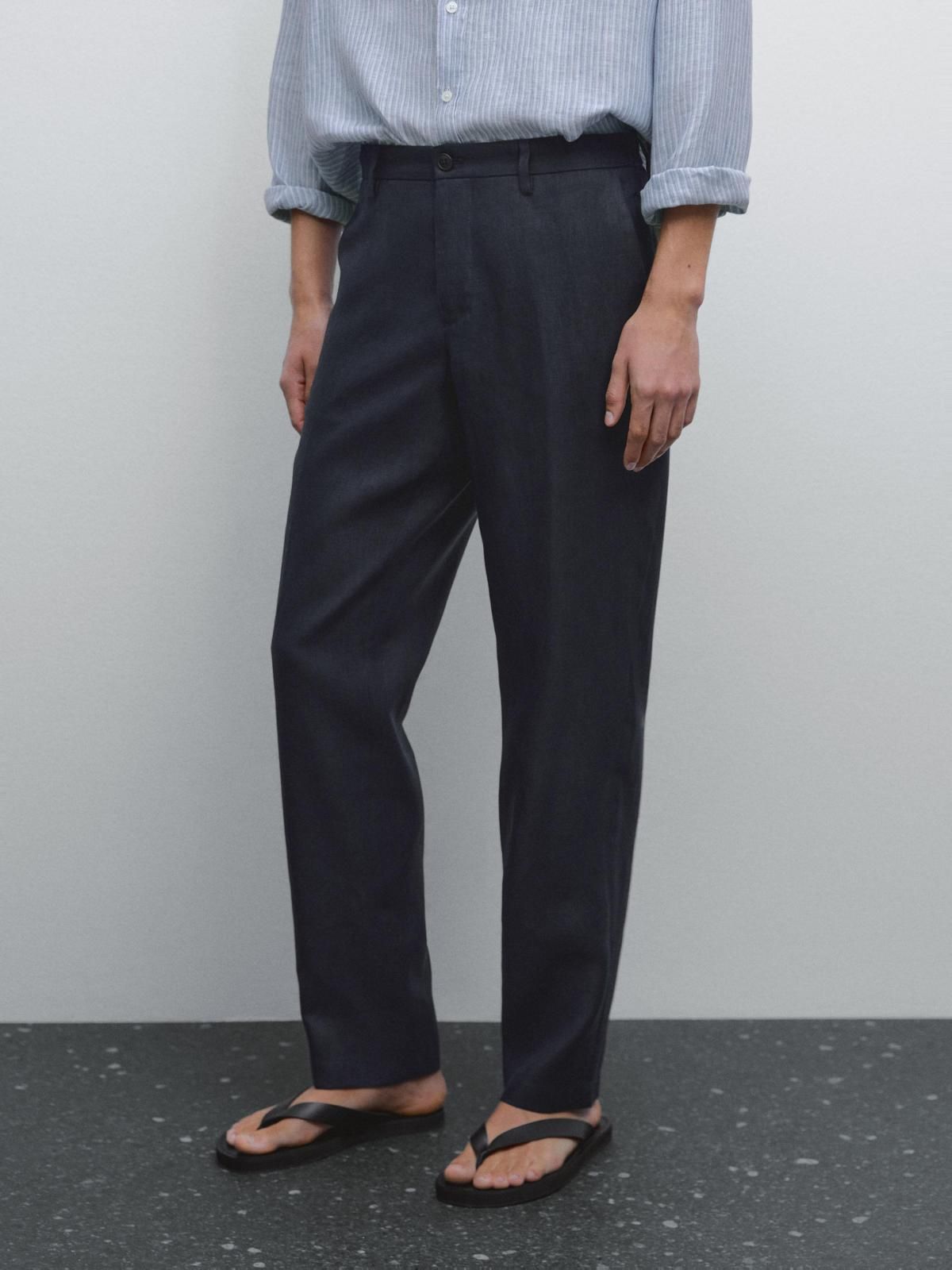 마시모두띠 리넨 레귤러핏 와이드 팬츠 0091/440 NAVY BLUE - 상품 이미지