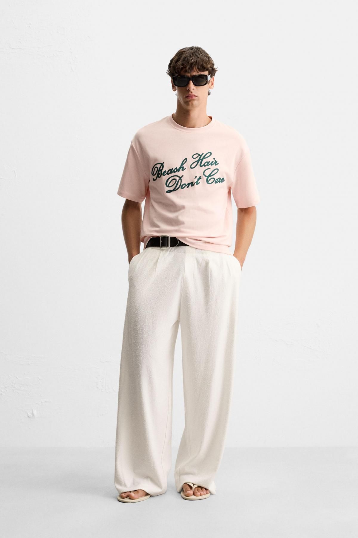 자라 레터링 자수 릴렉스핏 반팔 티셔츠 5584/439 PALE PINK - 상세 이미지 2