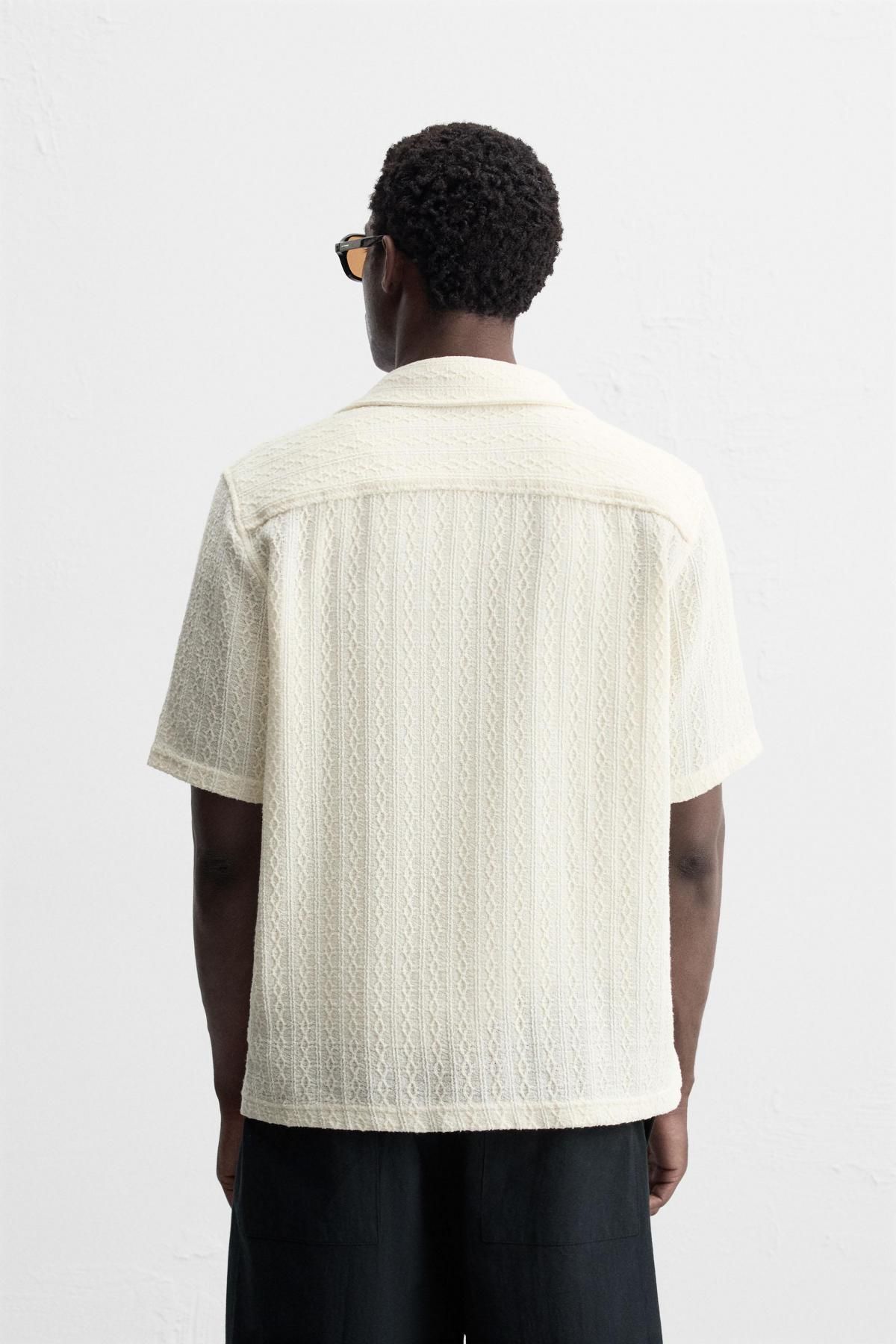 자라 지오메트릭 자카드 캠프카라 반팔 셔츠 5544/501 OYSTER-WHITE - 상세 이미지 4