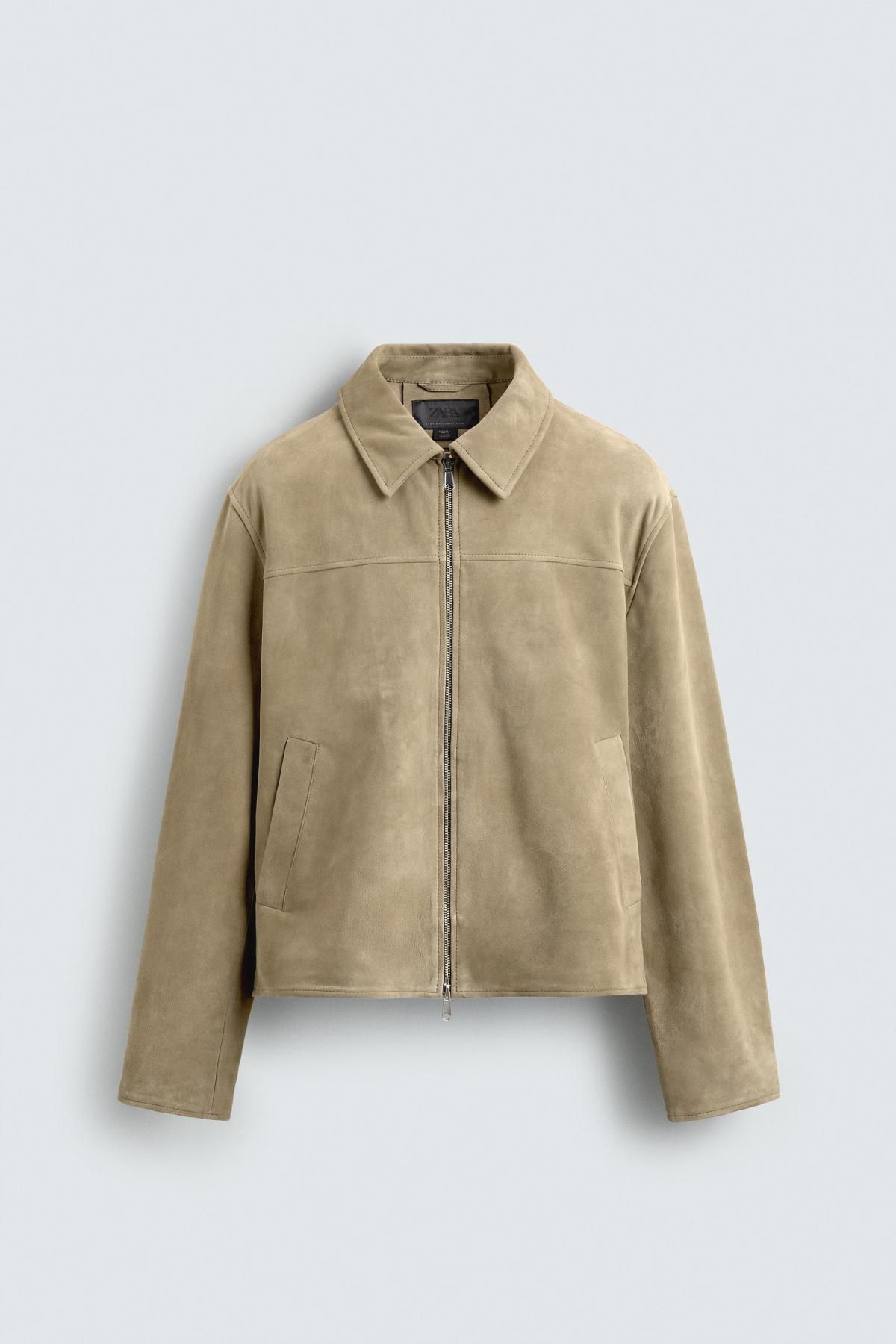 자라 스웨이드 레더 테크니컬 베이지 재킷 5388/280 LIGHT KHAKI - 메인 이미지