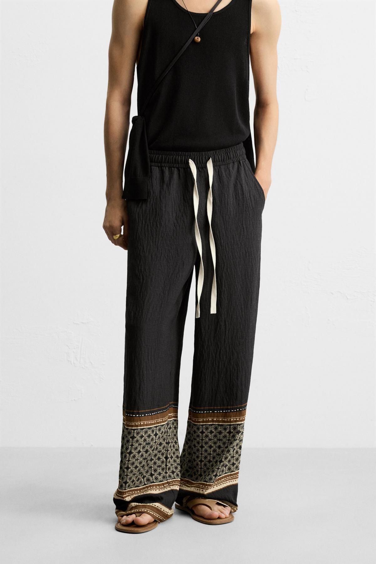 자라 릴랙스핏 컬러블록 와이드 팬츠 2675/335 BLACK - 메인 이미지
