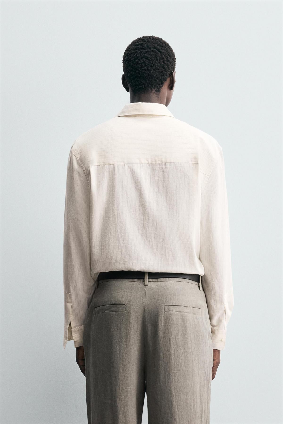 자라 스트라이프 릴렉스핏 코튼 비스코스 긴팔 셔츠 5897/327 BEIGE - 상세 이미지 4