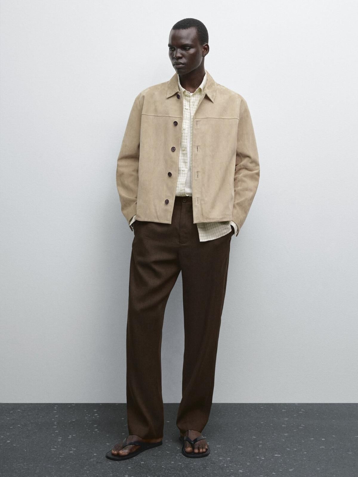 마시모두띠 프리미엄 스웨이드 레더 숏 재킷 3300/450 PALE KHAKI - 상세 이미지 2