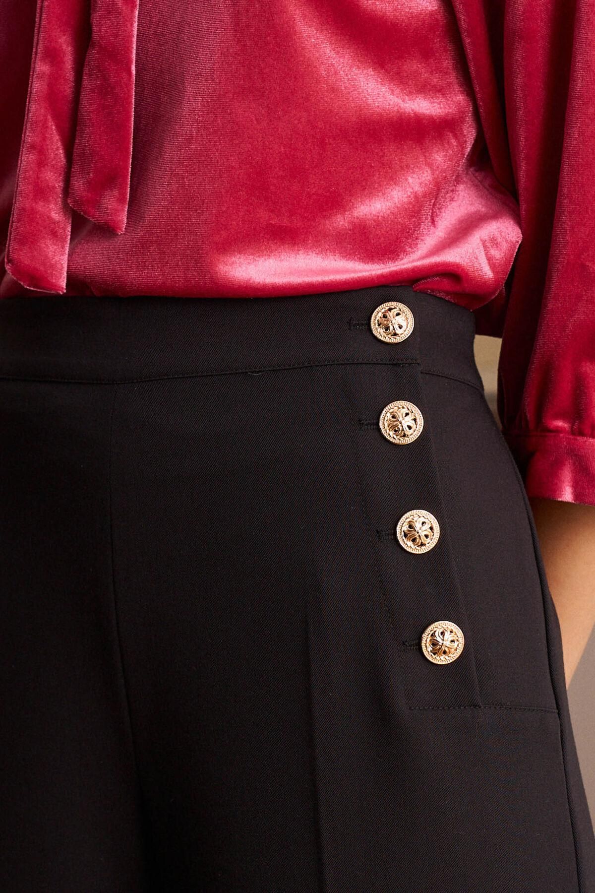 폴린에무아 버튼 디테일 하이웨이스트 와이드 팬츠 3722210 NEGRO - 상세 이미지 2