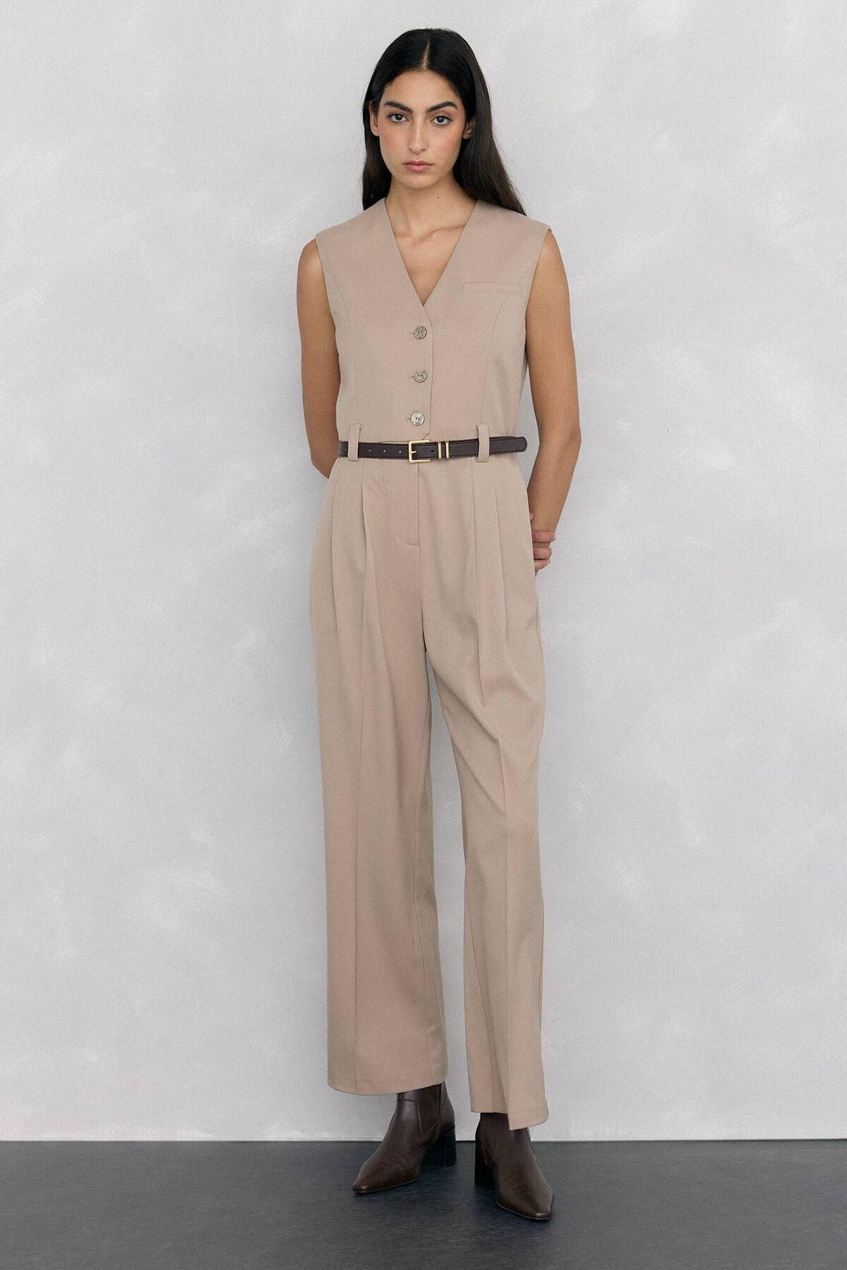 페드로 델 이에로 테일러드 벨트 점프수트 5892400 BEIGE - 메인 이미지