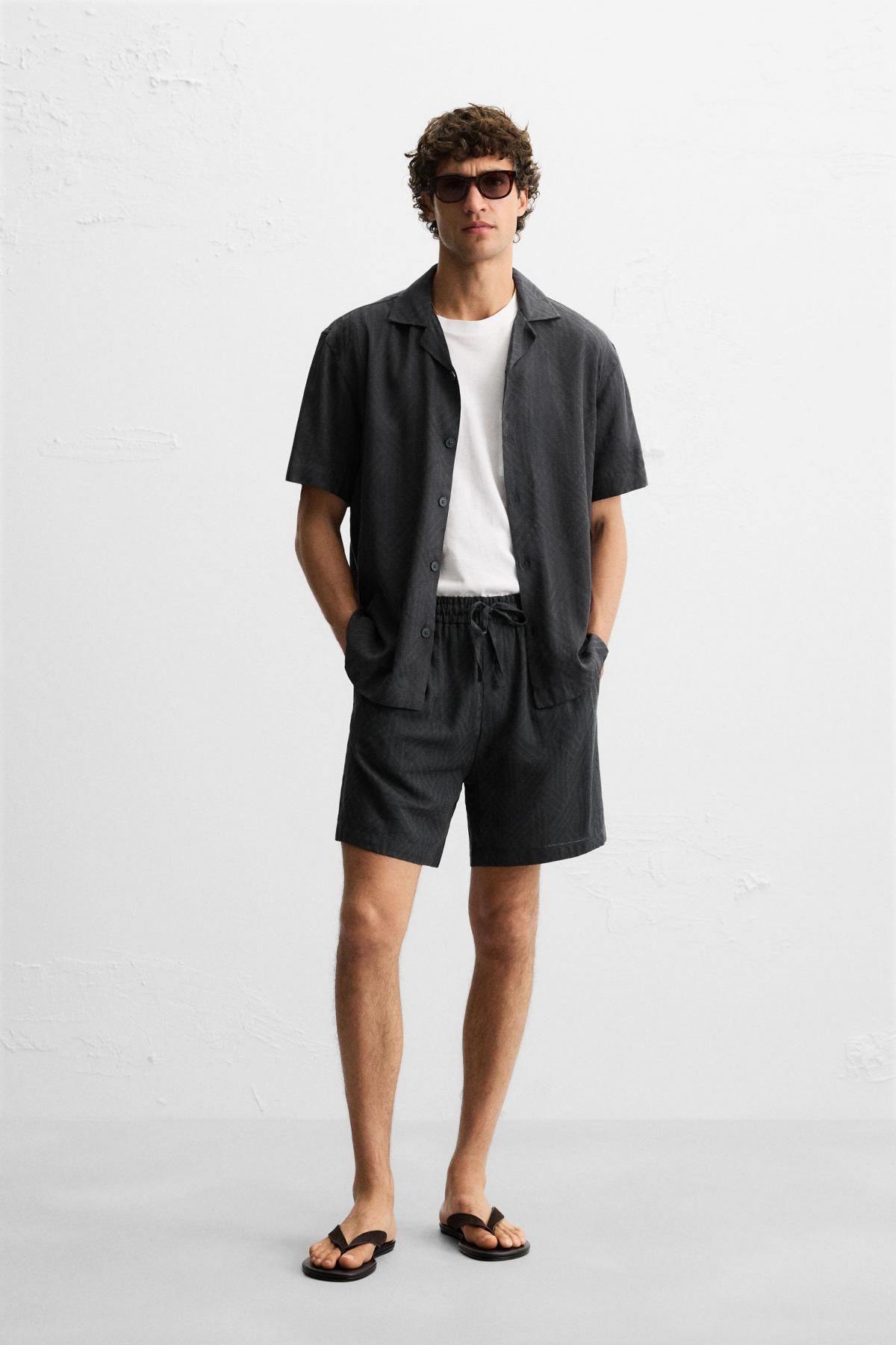 자라 지오메트릭 자카드 릴렉스핏 버뮤다 반바지 1450/302 ANTHRACITE GREY - 상세 이미지 2