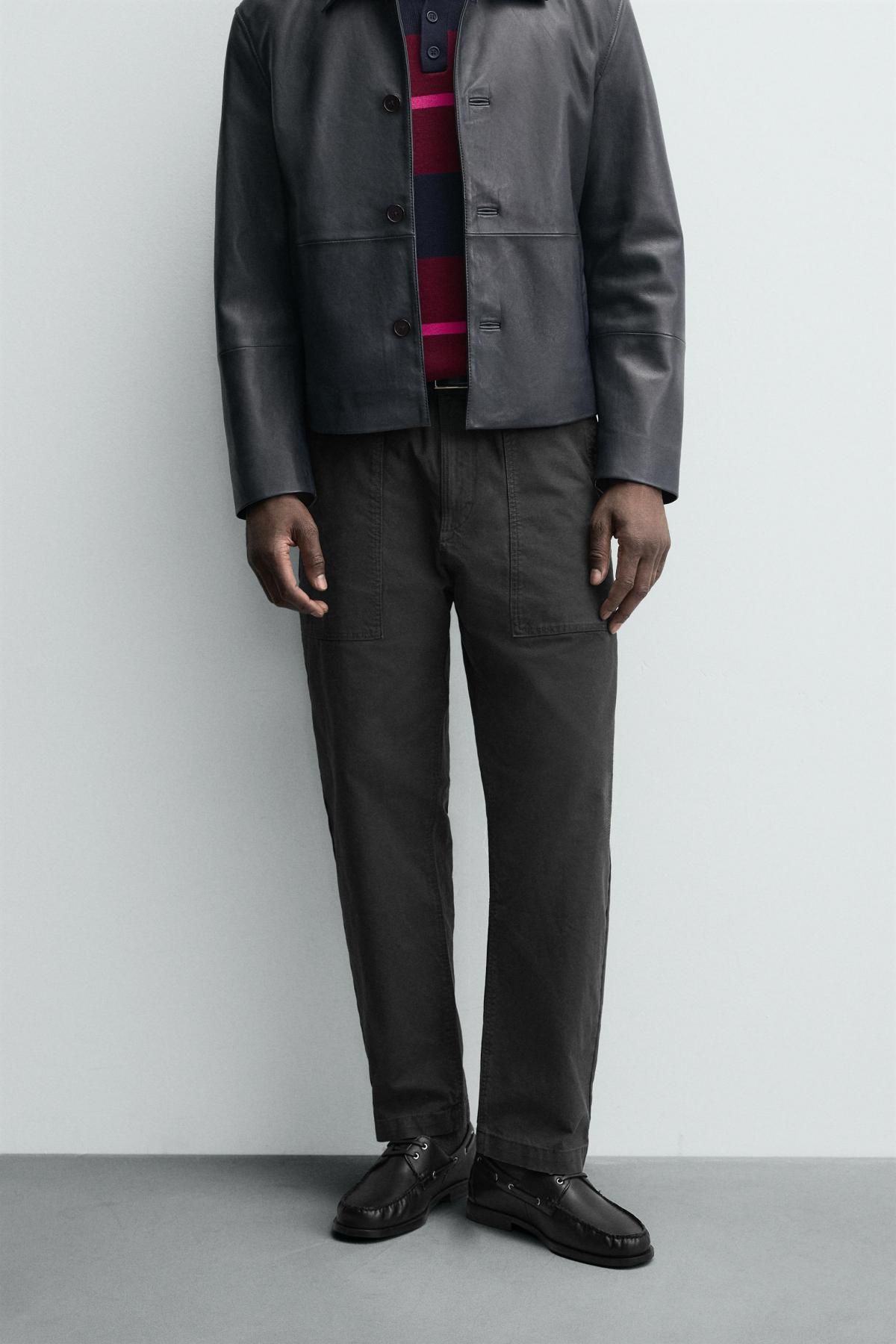 자라 워시드 코튼 스트레이트 레그 팬츠 7147/435 DARK GREY - 상세 이미지 3