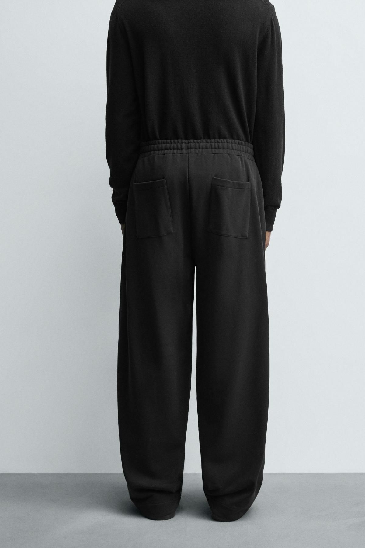 자라 오버핏 배기 와이드 코튼 밴딩 팬츠 4087/362 BLACK - 상세 이미지 3