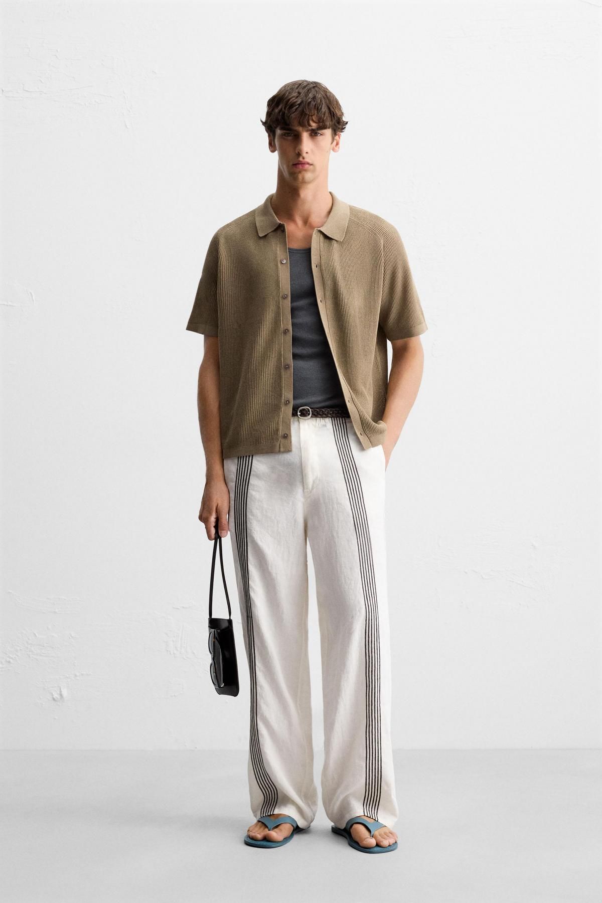 자라 미니멀 브라운 릴랙스핏 니트 반팔 셔츠 5755/309 DARK BEIGE - 상세 이미지 2