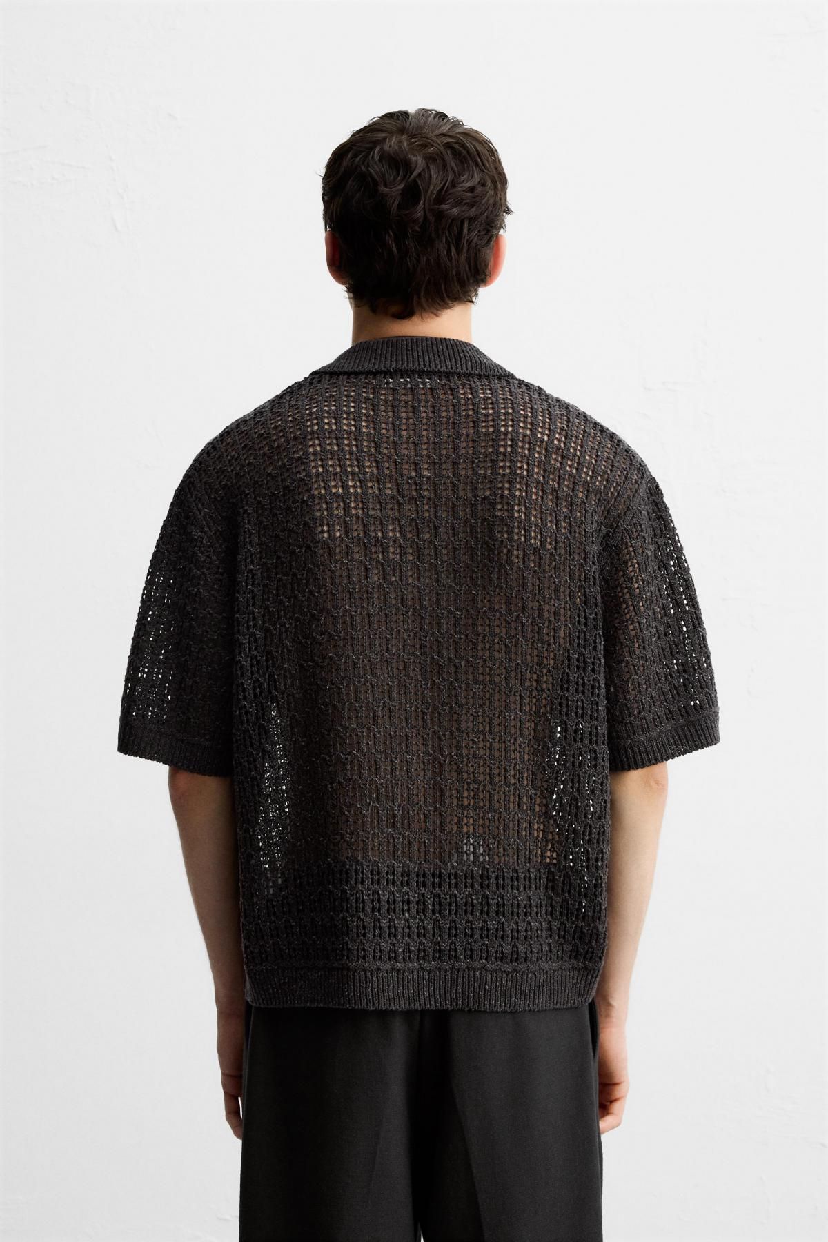 자라 오픈니트 반팔 폴로 셔츠 9598/306 CHARCOAL - 상세 이미지 4
