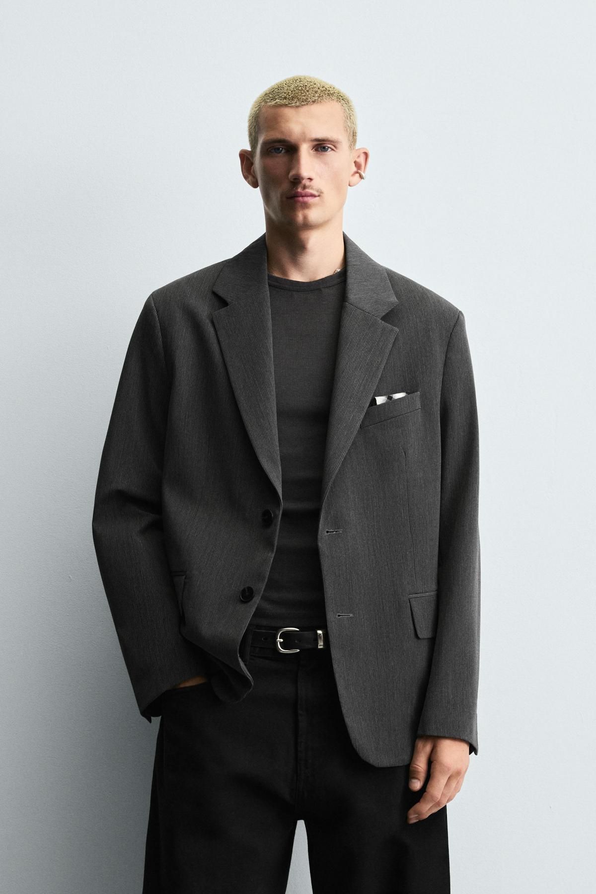 자라 스트라이프 오버사이즈 테일러드 블레이저 5862/456 GREY - 상세 이미지 3
