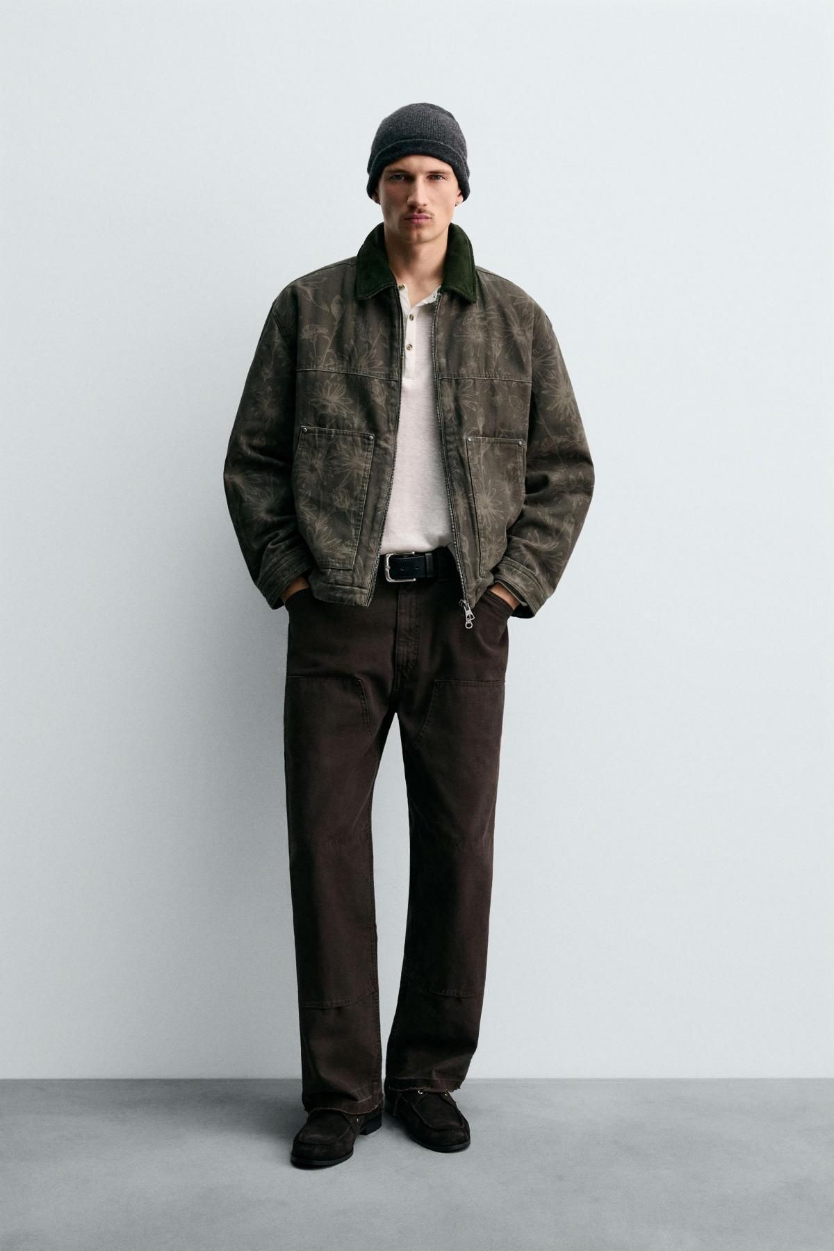 자라 플라워 프린트 코튼 크롭 재킷 3918/303 DARK KHAKI - 상세 이미지 2