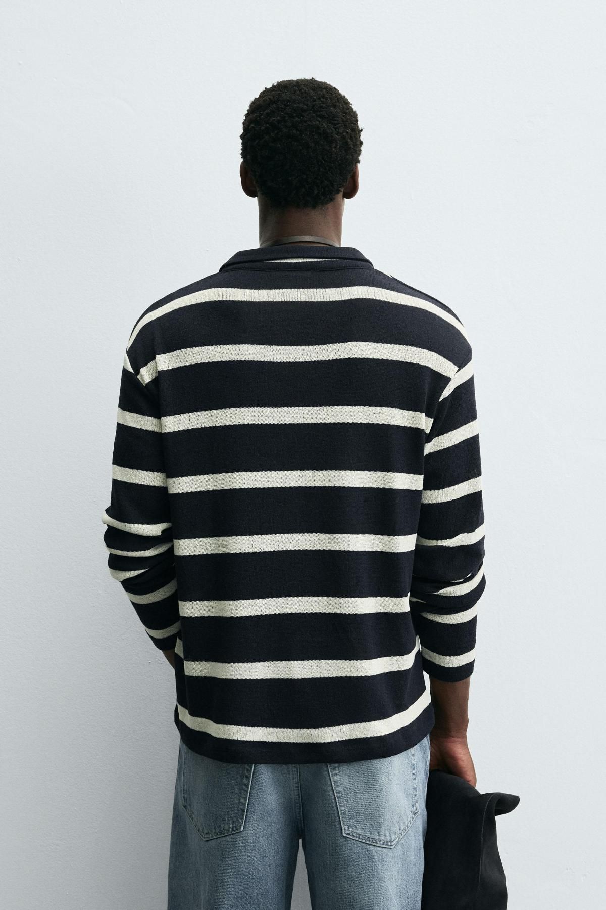 자라 스트라이프 테크니컬 긴팔 폴로 셔츠 5372/315 NAVY BLUE - 상세 이미지 4