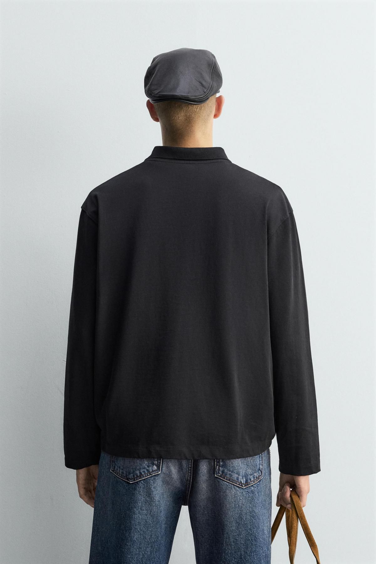 자라 릴렉스핏 테크니컬 코튼 긴팔 폴로셔츠 4087/350 BLACK - 상세 이미지 4