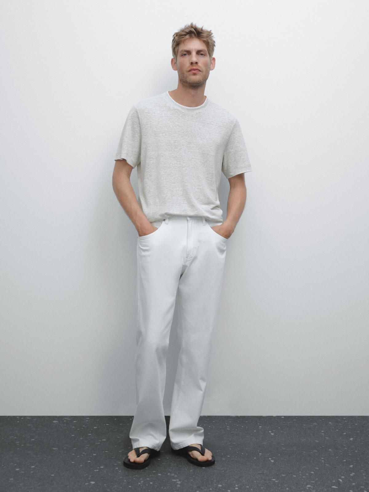 마시모두띠 리넨블렌드 배색 니트 반팔 티셔츠 0501/157 GREY MARL - 상세 이미지 2