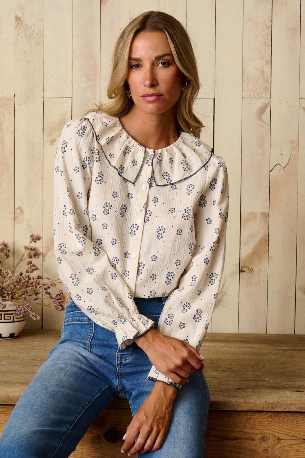 폴린에무아 로맨틱 플라워 프린트 블라우스 4312451 ESTAMPADO BLANCO - 메인 이미지
