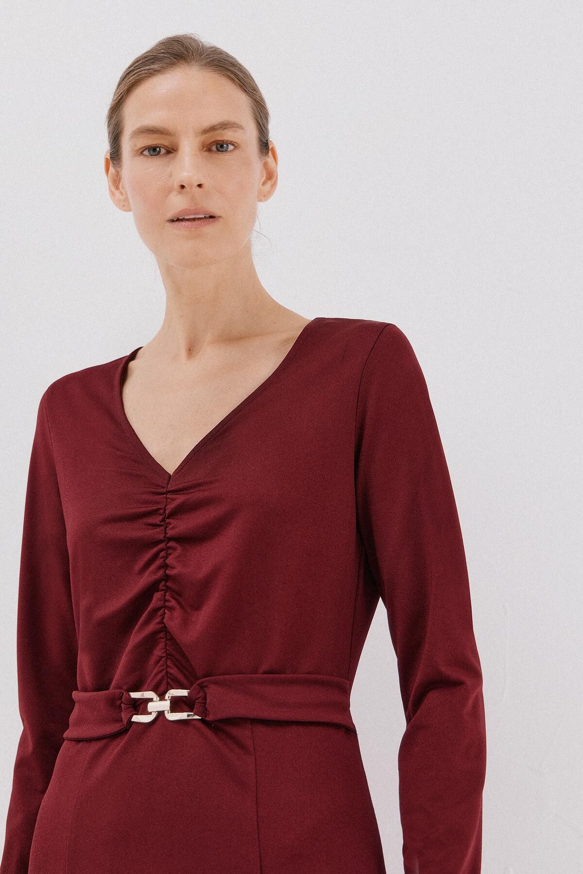 꼬르떼피엘 브이넥 벨티드 미디 원피스 5202680 VINO - 상세 이미지 3