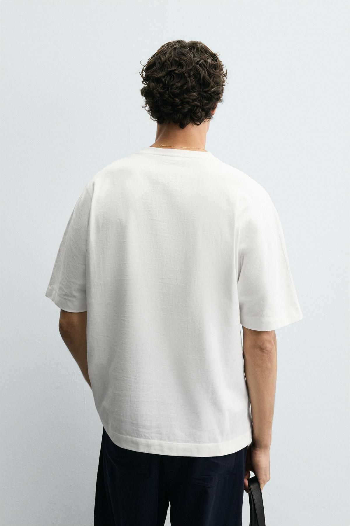 자라 헤비웨이트 컴팩트 코튼 라운드 반팔 티셔츠 4161/306 OYSTER-WHITE - 상세 이미지 4