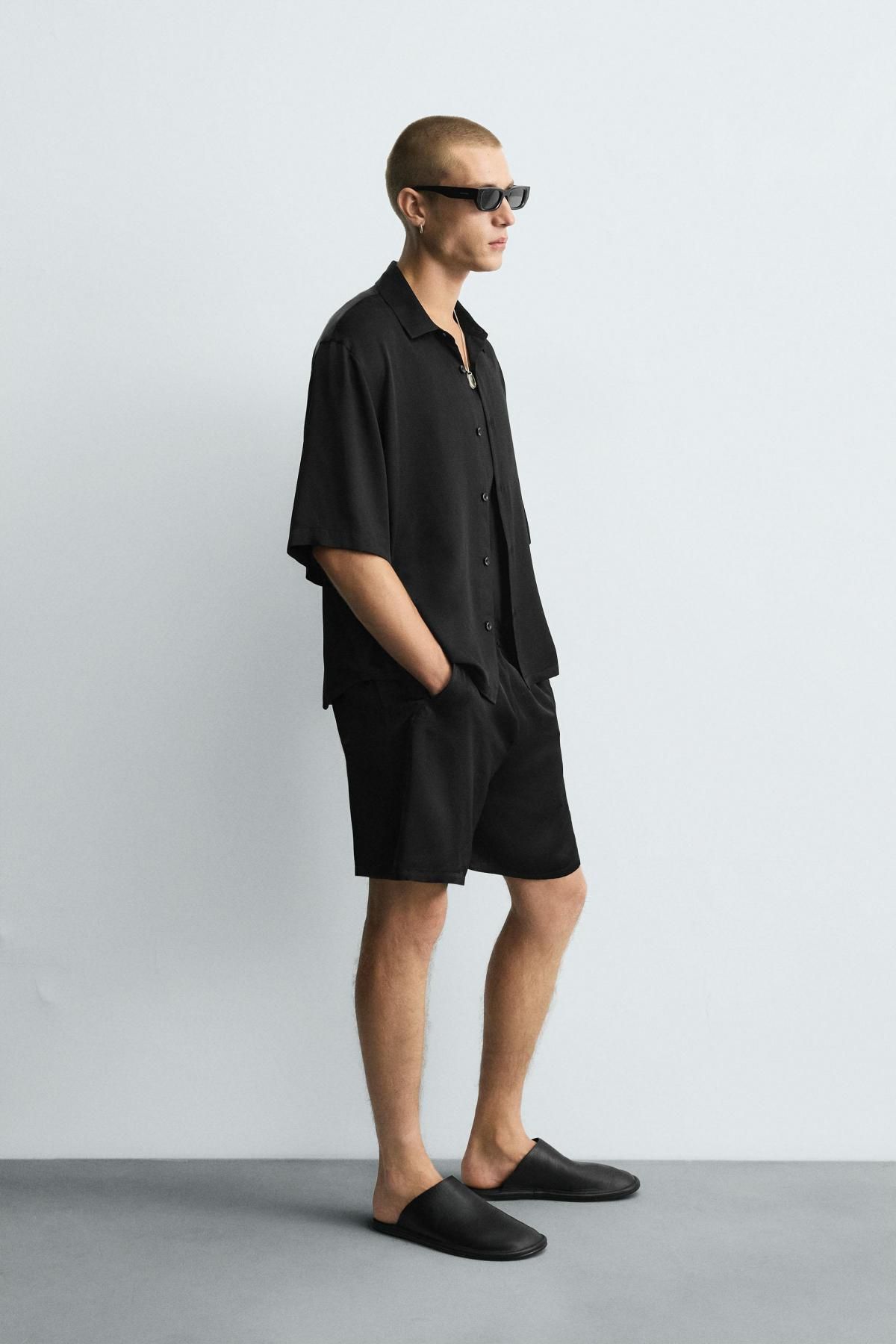 자라 블랙 새틴 릴렉스핏 반팔 셔츠 5657/258 BLACK - 상세 이미지 5
