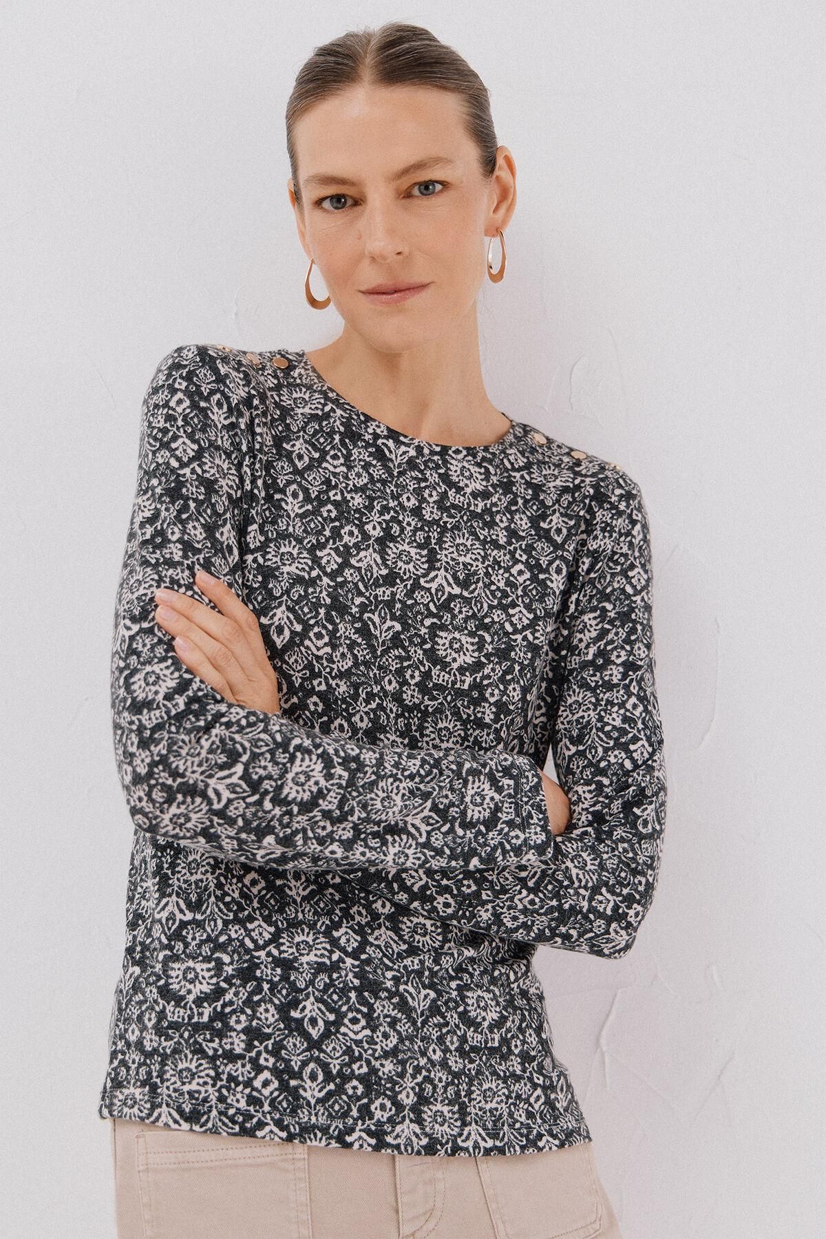 꼬르떼피엘 플라워 프린트 라운드넥 긴팔 티셔츠 6322482 ESTAMPADO BLANCO - 상품 이미지