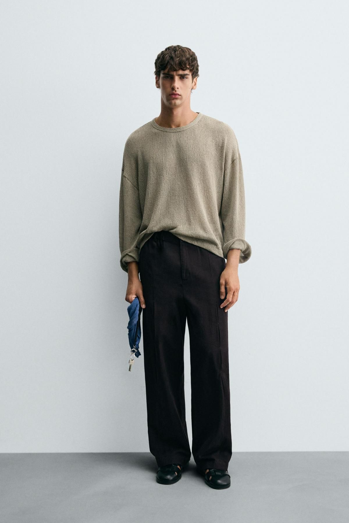 자라 오픈워크 텍스처 라운드넥 긴팔 티셔츠 3992/305 BROWN / TAUPE - 상세 이미지 2