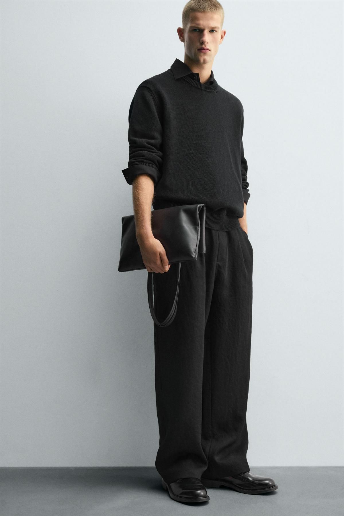 자라 테크니컬 와이드 플리츠 슬랙스 팬츠 1195/340 BLACK - 상세 이미지 5