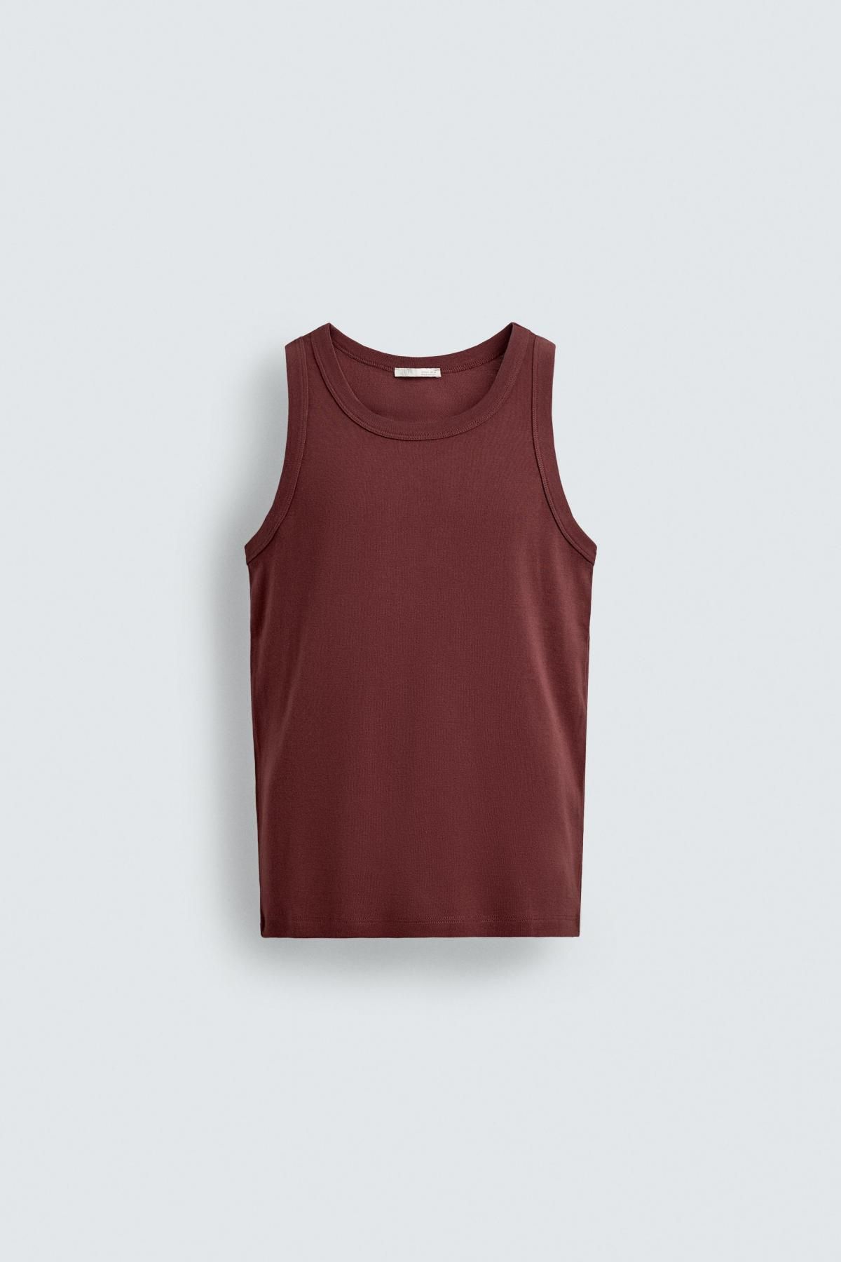 자라 코튼 와이드넥 버건디 슬림핏 골지 민소매 탱크탑 5644/393 REDDISH - 메인 이미지