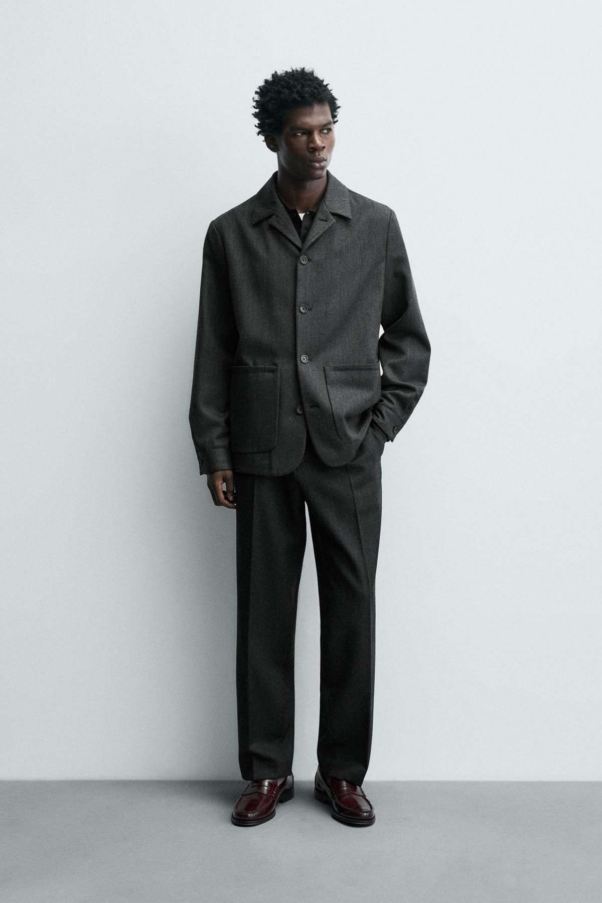 자라 프리미엄 울 테크니컬 포켓 오버셔츠 6745/638 ANTHRACITE GREY - 상세 이미지 2