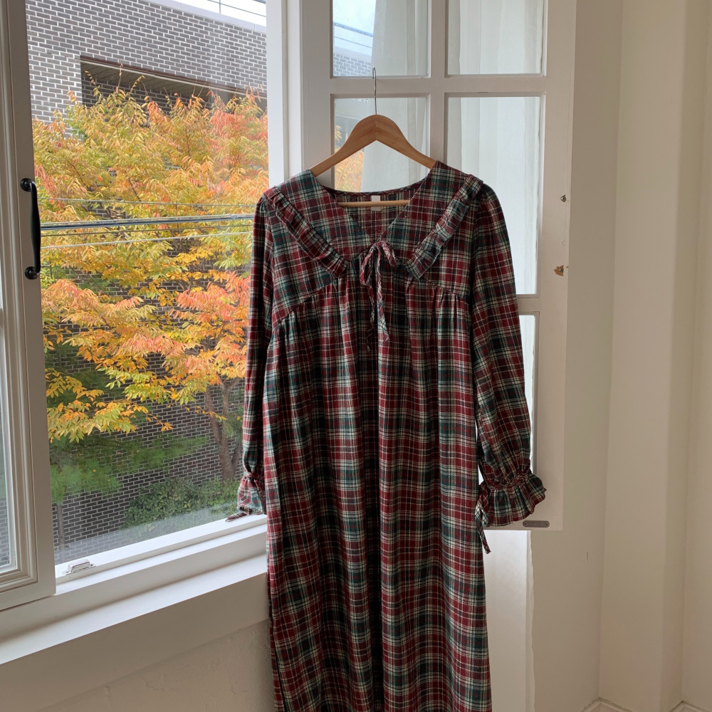 피치기모잠옷 신혼부부커플잠옷 파자마파티 크리스마스 가을 겨울 긴팔 원피스 홈웨어 - 상세 이미지 4