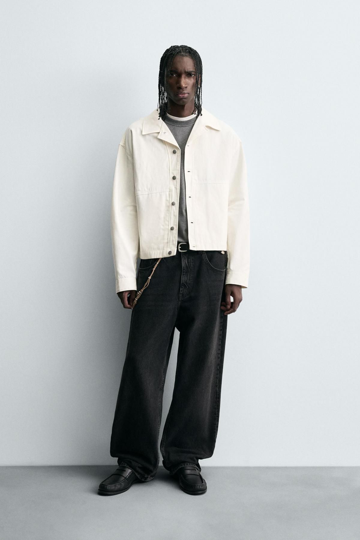 자라 아이보리 캔버스 텍스처 크롭핏 오버셔츠 4391/701 OYSTER-WHITE - 상세 이미지 2