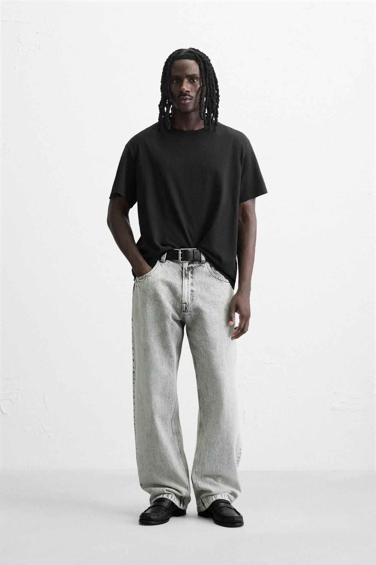 자라 블랙 코튼 불규칙 텍스처 반팔 티셔츠 5644/328 BLACK - 상세 이미지 2