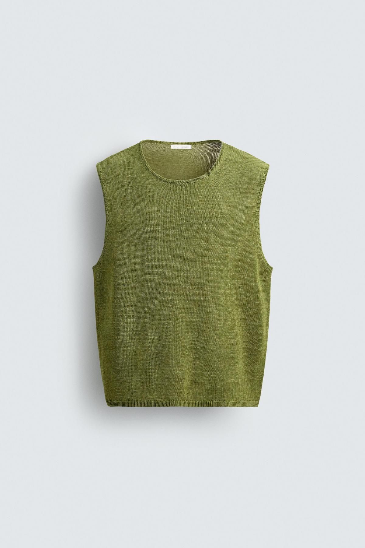 자라 린넨 블렌드 라운드넥 민소매 니트 베스트 2893/309 OLIVE GREEN - 메인 이미지