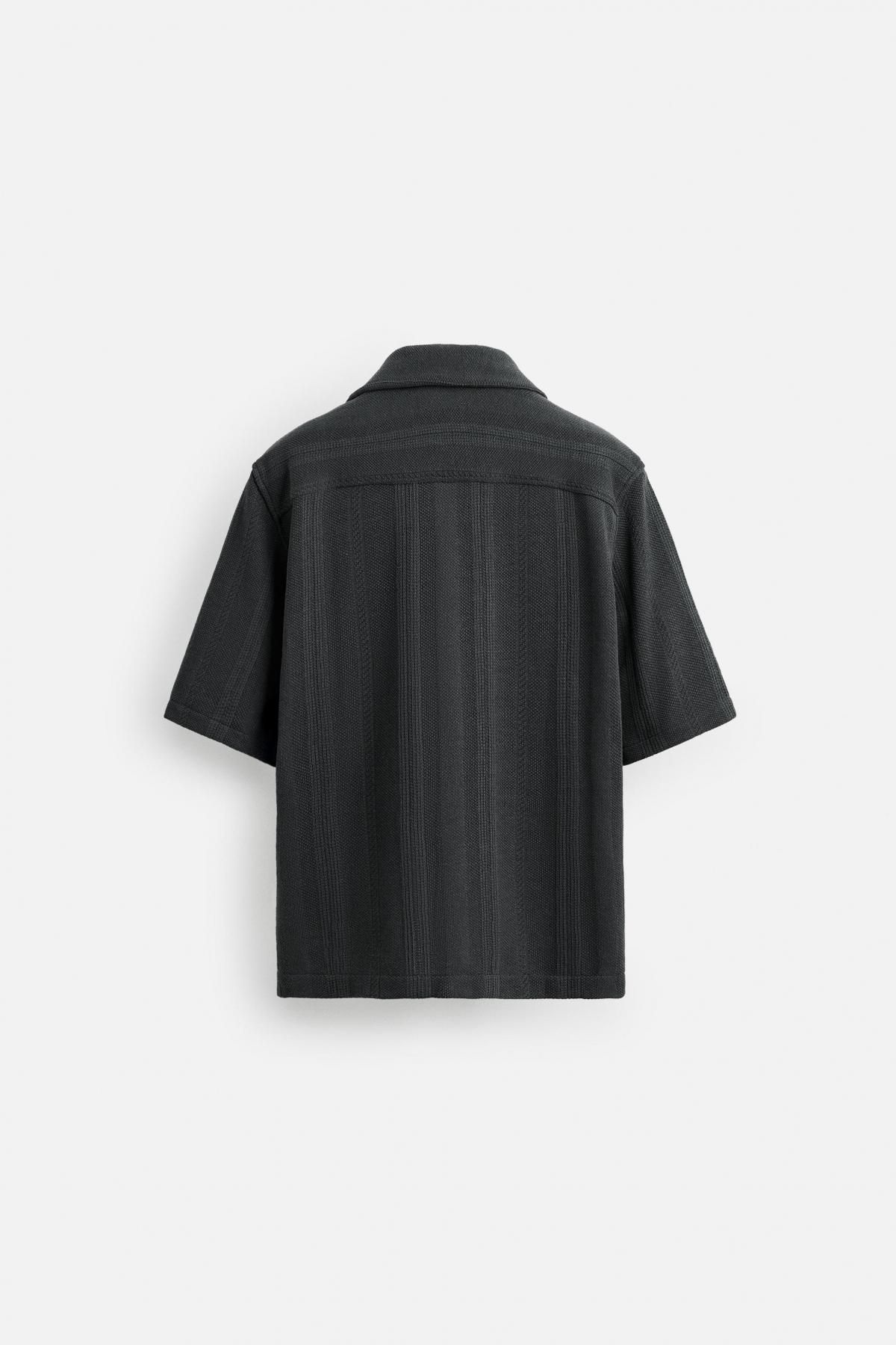 자라 텍스처 릴랙스핏 캠프카라 반팔 셔츠 4840/140 ANTHRACITE GREY - 상세 이미지 2