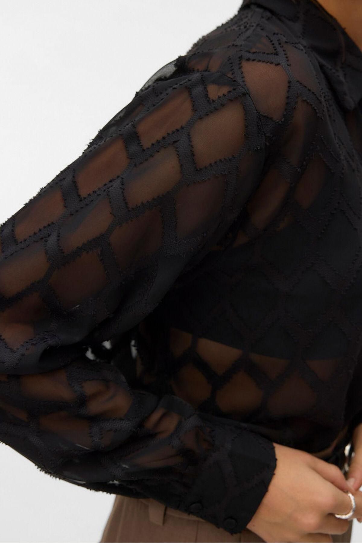 베로모다 시스루 스트럭처 긴팔 셔츠 4012056 NEGRO - 상세 이미지 3