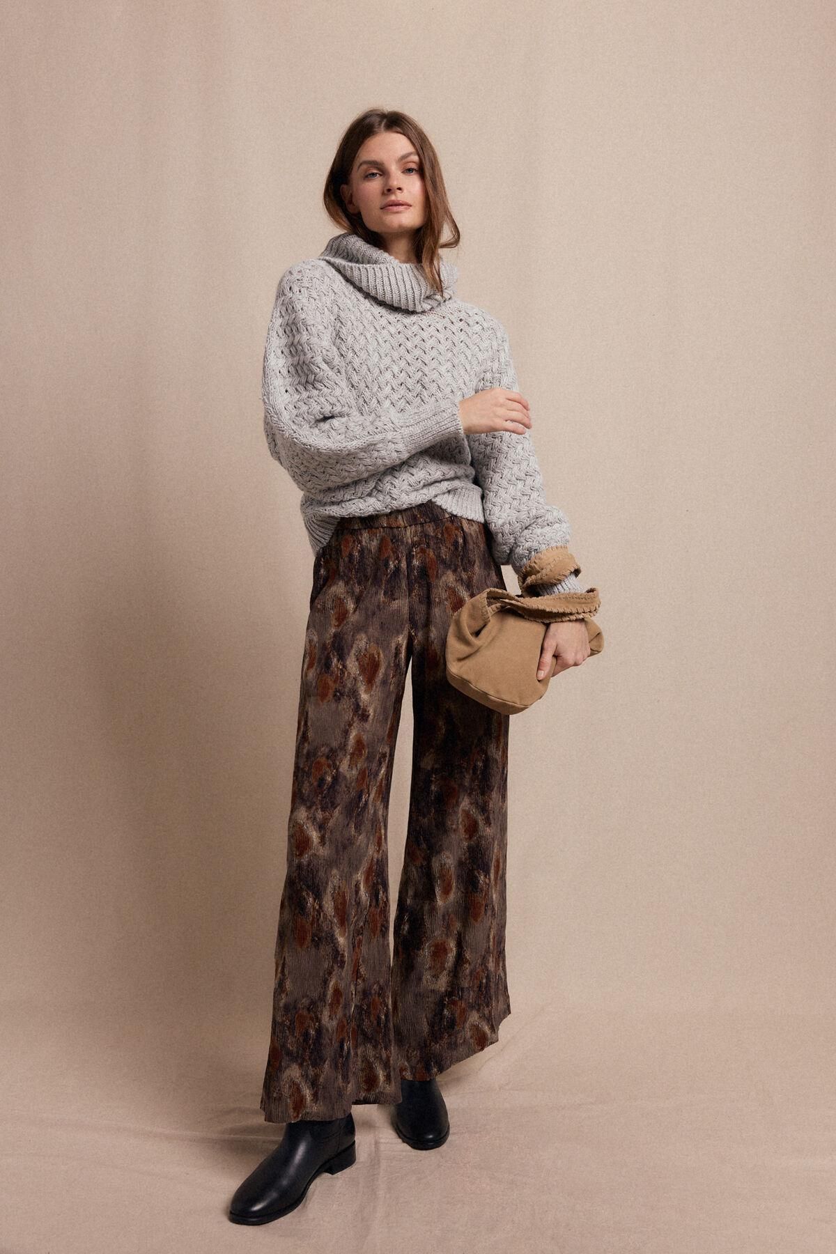 슬로우러브 플리츠 와이드 패턴 팬츠 3722156 ESTAMPADO MARRON - 상세 이미지 2